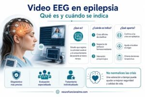 Paciente durante un video EEG en epilepsia con electrodos para monitoreo cerebral