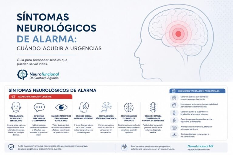 Infografía sobre síntomas neurológicos de alarma y cuándo acudir a urgencias.